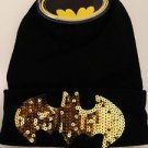 Batman Logo Sequin Cuff Knit Hat Dc Comics Nwt