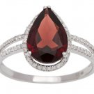 White Gold 3.33ct Pear-Shape Garnet and Split-Shank Diamond Halo Ring