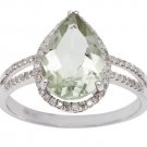 White Gold 3.33ct Pear-Shape Green Amethyst and Split-Shank Diamond Halo Ring