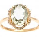 Yellow Gold 3.20ct Oval Green Amethyst and Halo Pave Diamond Ring