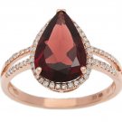 Rose Gold 3.33ct Pear-Shape Garnet and Split-Shank Diamond Halo Ring