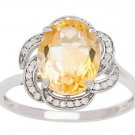 10k White Gold 3.16ct Oval Citrine and Pave Curved Halo Diamond Ring