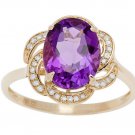 Yellow Gold 3.16ct Oval Amethyst and Pave Curved Halo Diamond Ring