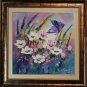 Meadow Butterfly Original Oil Painting Impasto Pink Purple Impression Palette knife Board EU Artist