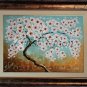 Abstract Tree Original Oil Painting White Cherry Flowers Impasto Modern Brown Blue