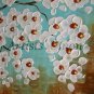 Abstract Tree Original Oil Painting White Cherry Flowers Impasto Modern Brown Blue
