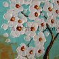 Abstract Tree Original Oil Painting White Cherry Flowers Impasto Modern Brown Blue