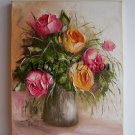 Pink Orange Roses Original Oil Painting Impasto Palette knife Textured Still life Vase Europe Artist