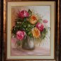 Pink Orange Roses Original Oil Painting Impasto Palette knife Textured Still life Vase Europe Artist