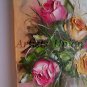 Pink Orange Roses Original Oil Painting Impasto Palette knife Textured Still life Vase Europe Artist