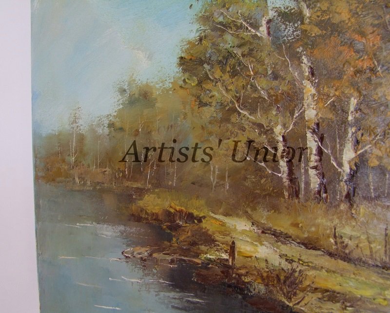Autumn Landscape Original Oil Painting Impasto Cottage Lake Fall Forest
