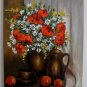 Still Life Original Oil Painting Red Poppies Fruits Impasto White Daisies Teacup Ceramic Jug EU Art