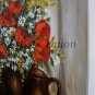 Still Life Original Oil Painting Red Poppies Fruits Impasto White Daisies Teacup Ceramic Jug EU Art