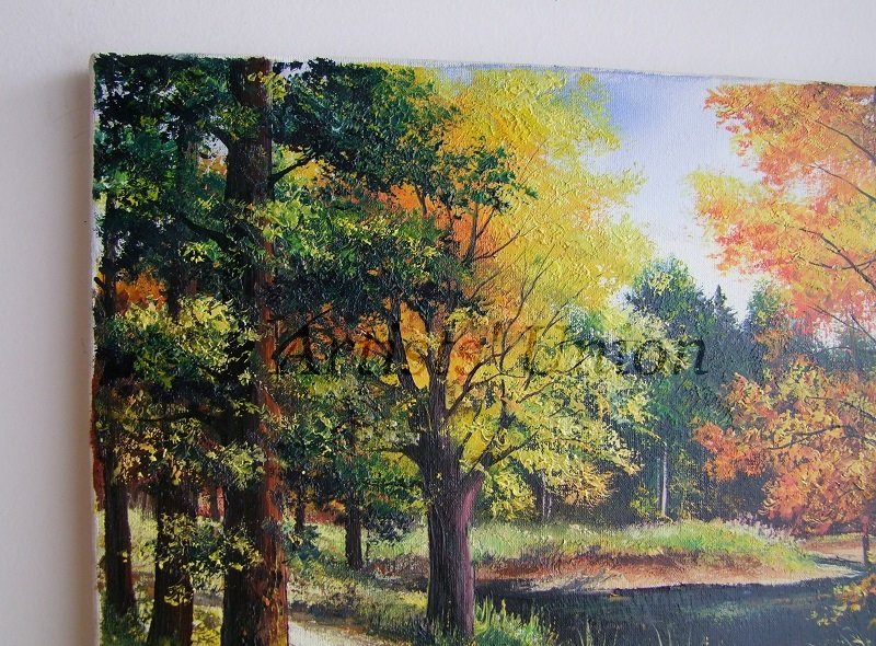 Fall Landscape Original Oil Painting Autumn Impasto Art Forest River