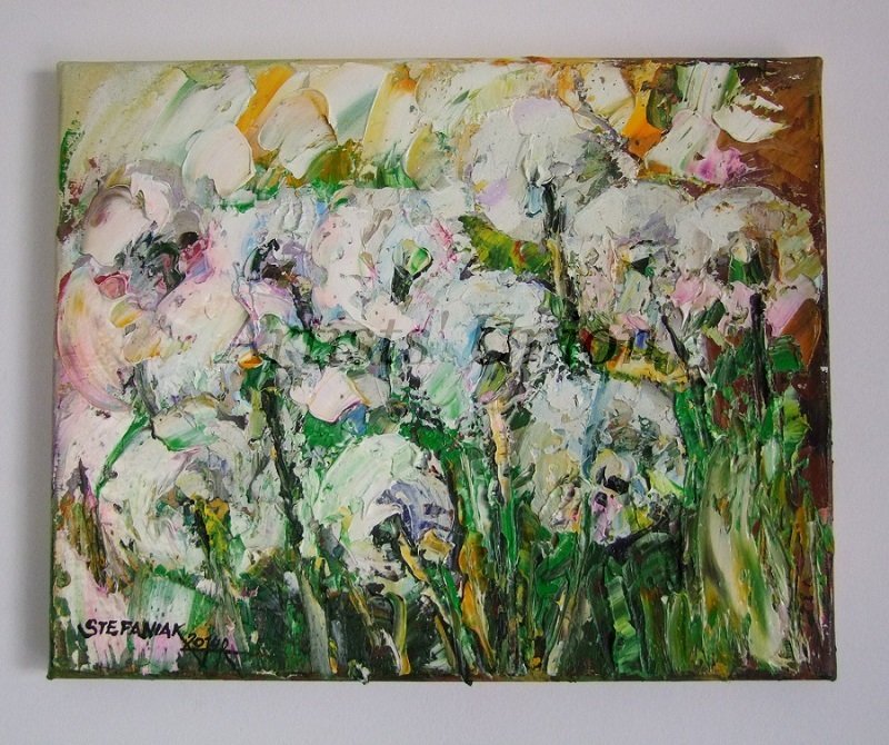 Dandelions Impasto Original Oil Painting Meadow Impression Wild Flower Palette knife EU Artist