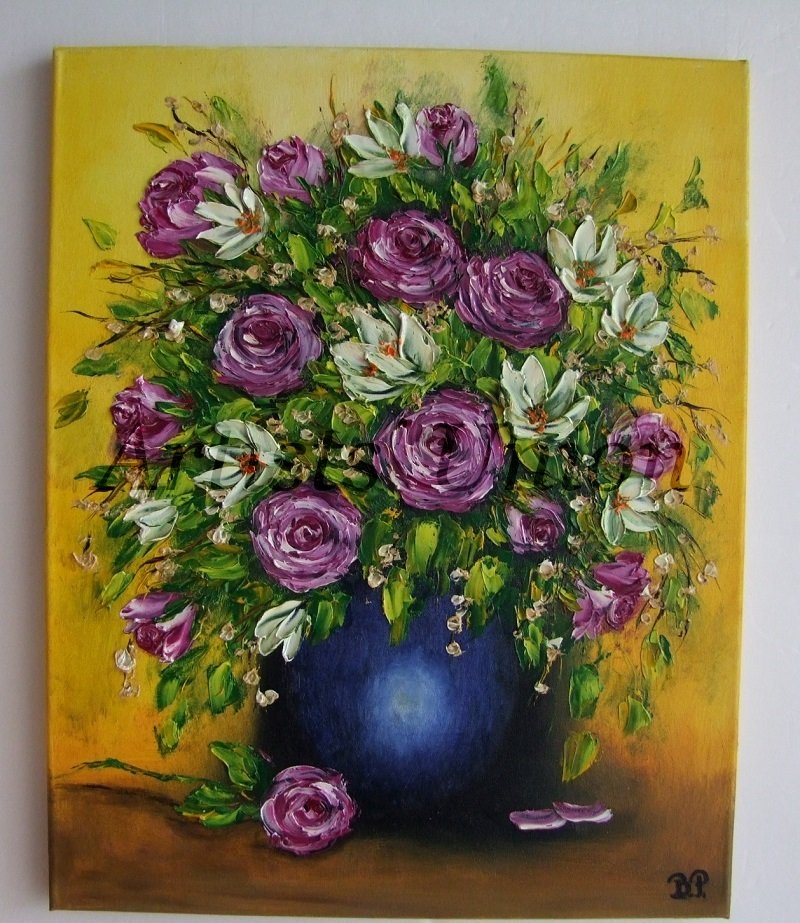 Roses Magnolias Original Oil Painting Still Life Textured Art Pink ...