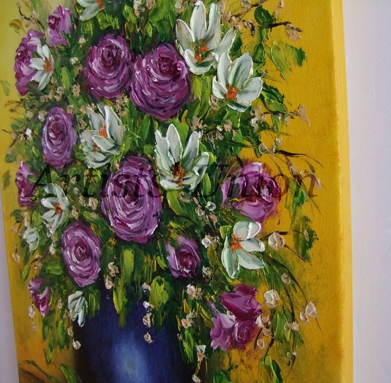 Roses Magnolias Original Oil Painting Still Life Textured Art Pink ...