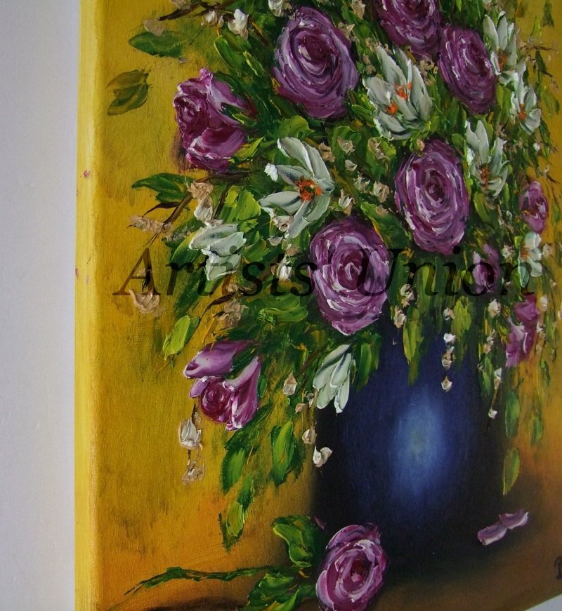 Roses Magnolias Original Oil Painting Still Life Textured Art Pink ...