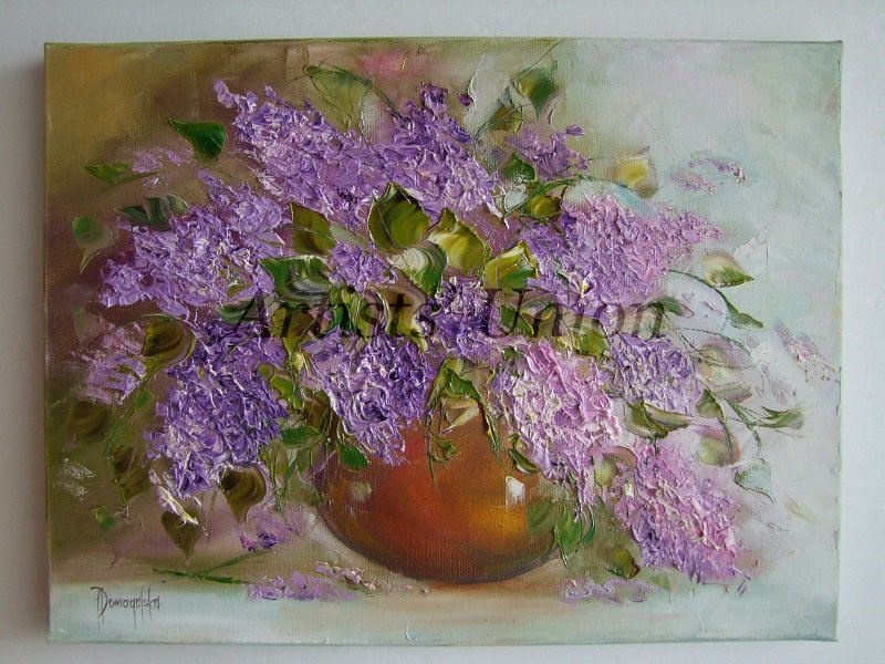 Lilacs Original Oil Painting Still Life Impasto Purple Flowers ...