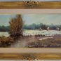 Winter Original Oil Painting Landscape Impasto Haystacks River Forest Palette Knife EU Artist