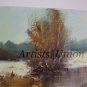 Winter Original Oil Painting Landscape Impasto Haystacks River Forest Palette Knife EU Artist