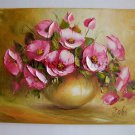 Wild Roses Original Oil Painting Still Life Pink Impasto Palette Knife Textured Fine Art