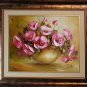 Wild Roses Original Oil Painting Still Life Pink Impasto Palette Knife Textured Fine Art