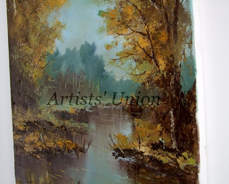 Autumn Impasto Original Oil Painting Landscape River Fall Forest