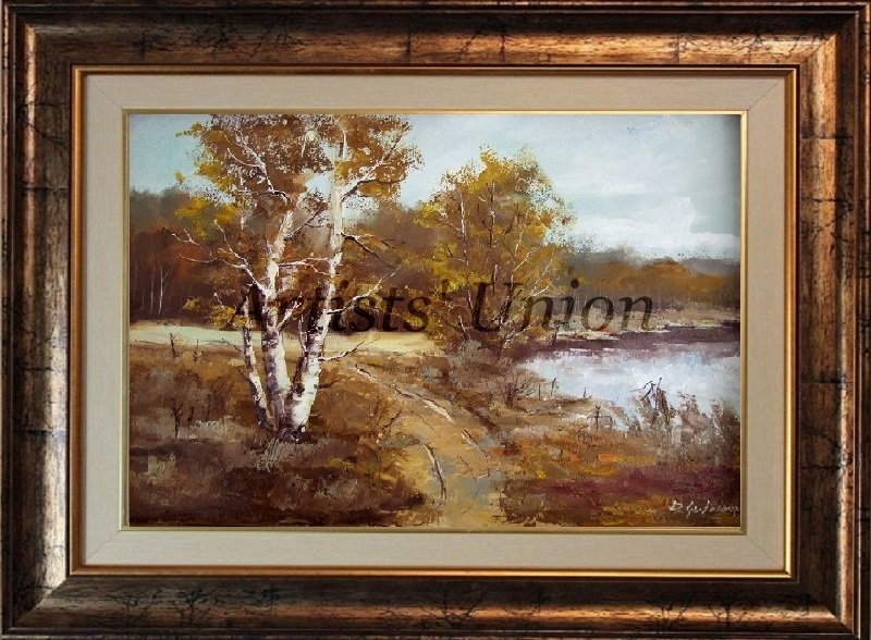 Autumn Lake Original Oil Painting Landscape Impasto Fall Forest Tree ...
