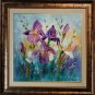 Irises Impasto Original Oil Painting Purple White Flowers Palette knife Textured Art Meadow Garden