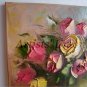 Roses Original Oil Painting Impasto Pink Yellow Still Life Palette Knife 3D Flowers