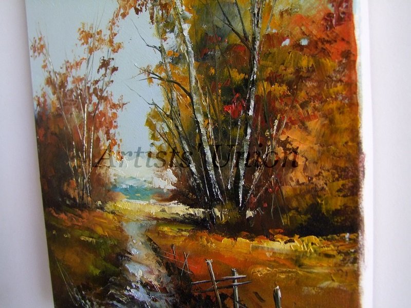 Golden Autumn Original Oil Painting Fall Forest Landscape Impasto ...