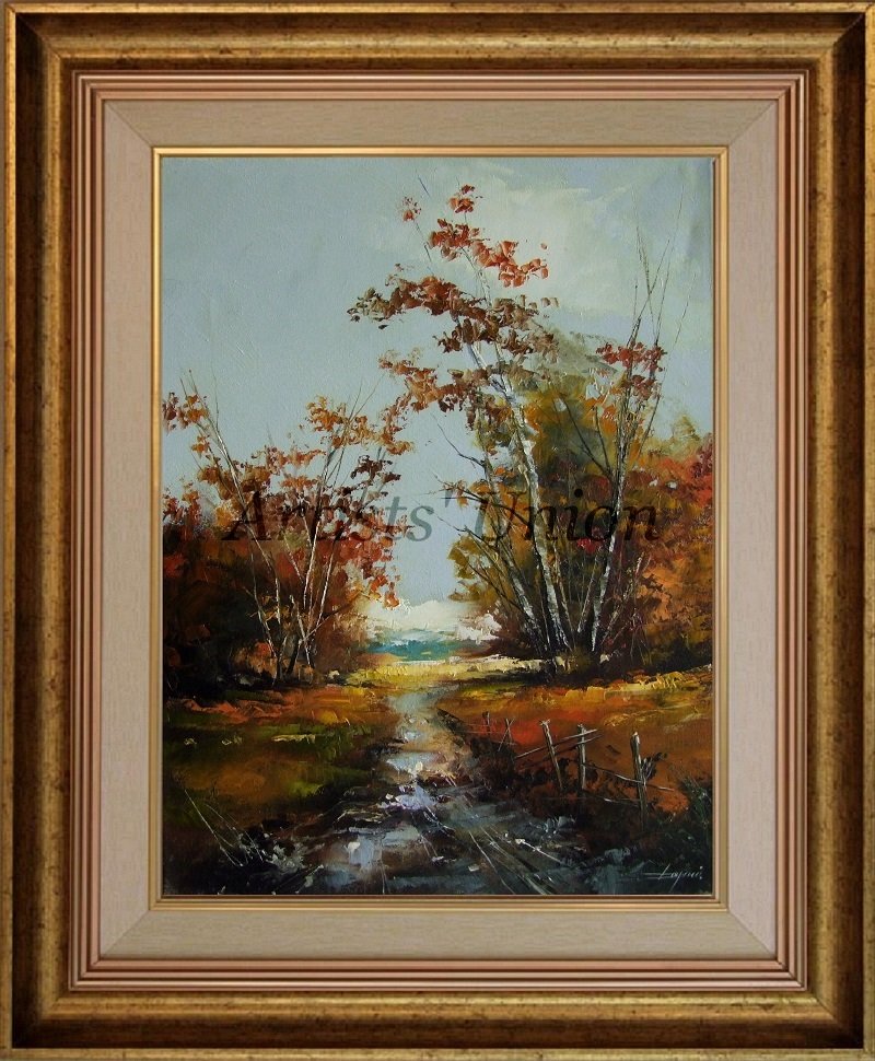 Golden Autumn Original Oil Painting Fall Forest Landscape Impasto ...