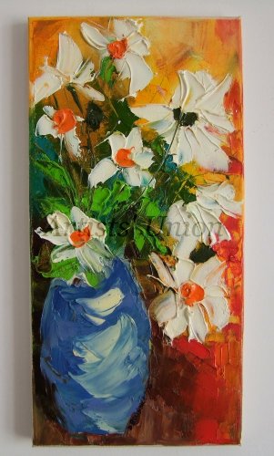 White Daisies Original Oil Painting Palette Knife Still Life