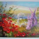 Meadow Original Oil Painting Red Poppies Impasto Floral Palette Knife Pink Purple Flowers Textured