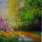 Meadow Landscape Original Oil Painting Palette Knife Wild Flowers Forest Impasto Textured Fine Art