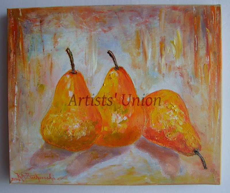 Pears Original Oil Painting Still Life Impasto Textured Fruits Kitchen Food Art Impressionism Linen