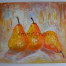Pears Original Oil Painting Still Life Impasto Textured Fruits Kitchen Food Art Impressionism Linen
