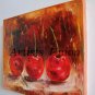 Cherries Original Oil Painting Impasto Red Fruits Impressionism Food Art Dinning Room Decor Linen