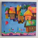 Magic City Original Oil Painting Fantasy Cityscape Cat Balloon Nursery Art Children Kids Baby Shower