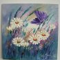 White Daisies Purple Butterfly Original Oil Painting Meadow Palette Knife Textured Art