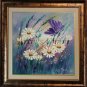White Daisies Purple Butterfly Original Oil Painting Meadow Palette Knife Textured Art
