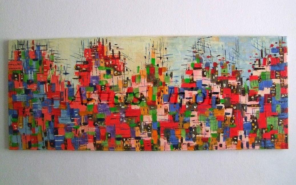 Modern Cityscape Original Oil Painting Abstract Impasto Palette knife Red Contemporary Art