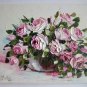 Roses Original Oil Painting Pink White Flowers Impasto Still Life Palette knife Textured Bouquet