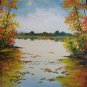 Autumn Landscape Original Oil Painting Contemporary Art Lake Trees Palette Knife Colorful Impasto