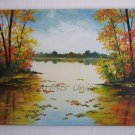 Autumn Landscape Original Oil Painting Contemporary Art Lake Trees Palette Knife Colorful Impasto