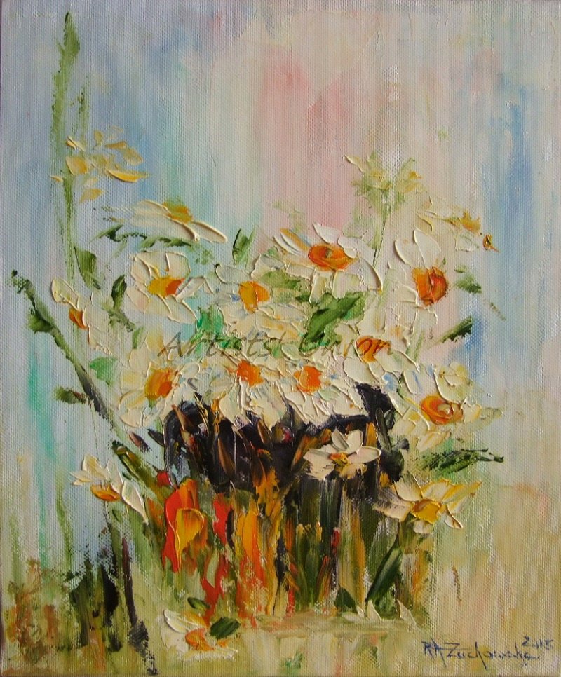 Summer Flowers Original Oil Painting Impasto Still Life Pink Orange Impressionistic EU Artist