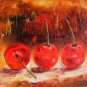 Cherries Original Oil Painting Impasto Red Fruits Impressionism Food Art Dinning Room Decor Linen