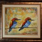 Two Birds Original Oil Painting Fine Bird Art Textured Linen Nursery Duet Impression EU Artist
