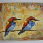 Two Birds Original Oil Painting Fine Bird Art Textured Linen Nursery Duet Impression EU Artist